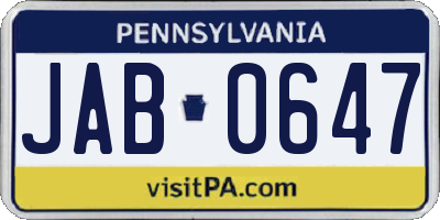 PA license plate JAB0647