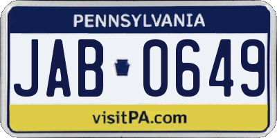 PA license plate JAB0649