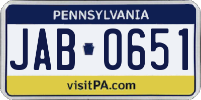 PA license plate JAB0651