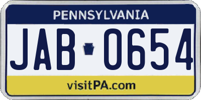 PA license plate JAB0654