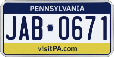 PA license plate JAB0671