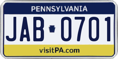 PA license plate JAB0701