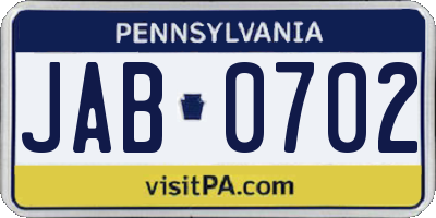 PA license plate JAB0702