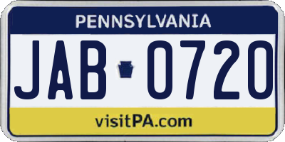 PA license plate JAB0720