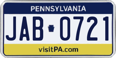 PA license plate JAB0721