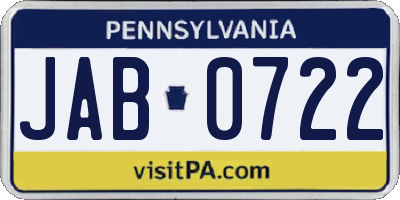 PA license plate JAB0722