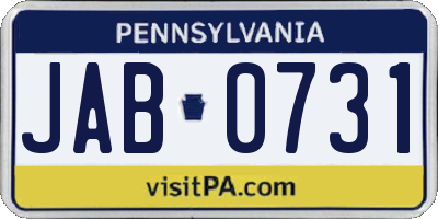 PA license plate JAB0731
