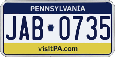 PA license plate JAB0735