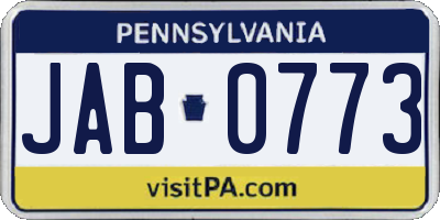 PA license plate JAB0773