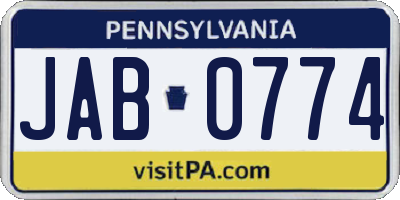 PA license plate JAB0774