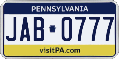 PA license plate JAB0777