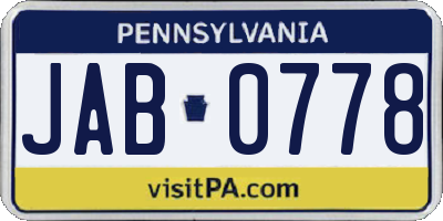 PA license plate JAB0778