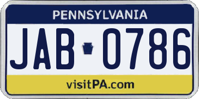 PA license plate JAB0786