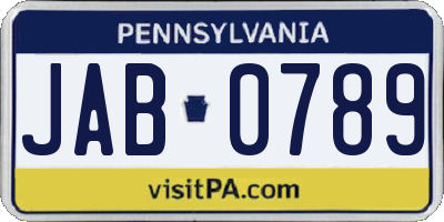 PA license plate JAB0789