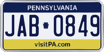 PA license plate JAB0849