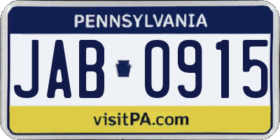 PA license plate JAB0915