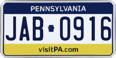 PA license plate JAB0916