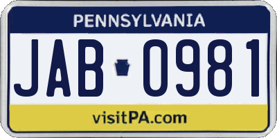 PA license plate JAB0981