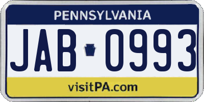 PA license plate JAB0993