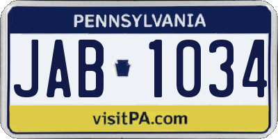 PA license plate JAB1034
