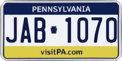 PA license plate JAB1070