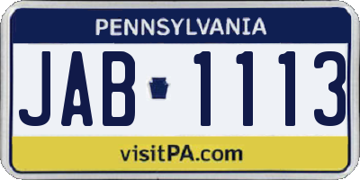 PA license plate JAB1113