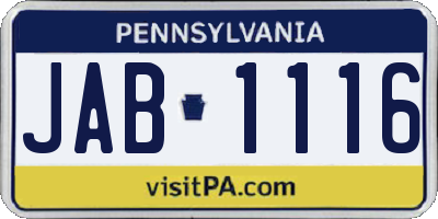 PA license plate JAB1116