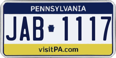 PA license plate JAB1117