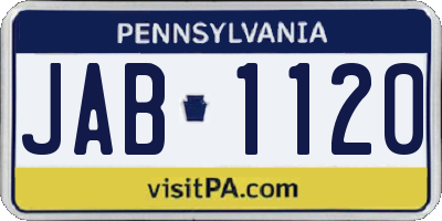 PA license plate JAB1120