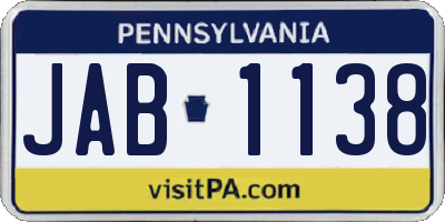 PA license plate JAB1138