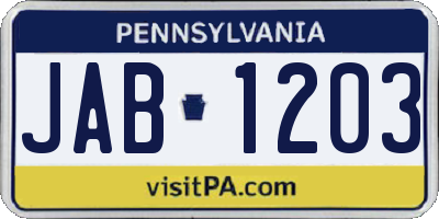 PA license plate JAB1203