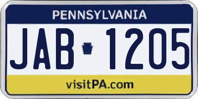 PA license plate JAB1205