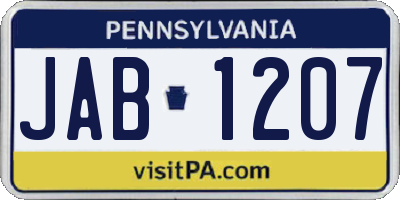 PA license plate JAB1207