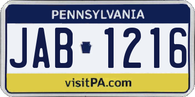 PA license plate JAB1216