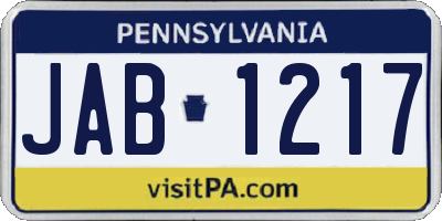 PA license plate JAB1217