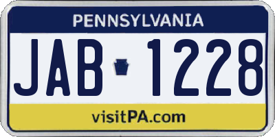 PA license plate JAB1228