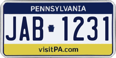 PA license plate JAB1231