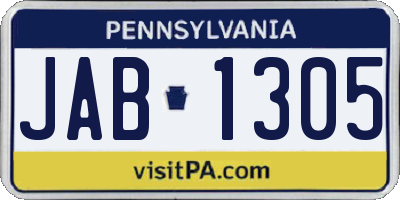 PA license plate JAB1305