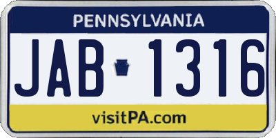 PA license plate JAB1316