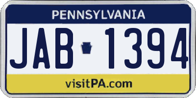 PA license plate JAB1394