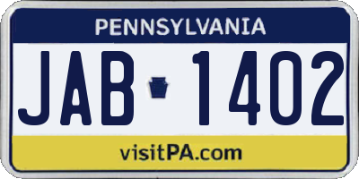 PA license plate JAB1402