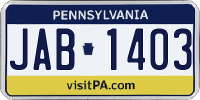 PA license plate JAB1403