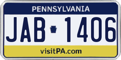 PA license plate JAB1406