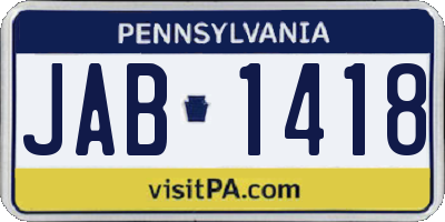 PA license plate JAB1418