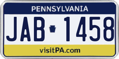 PA license plate JAB1458