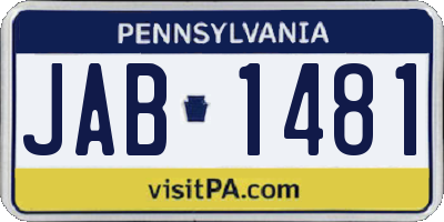 PA license plate JAB1481