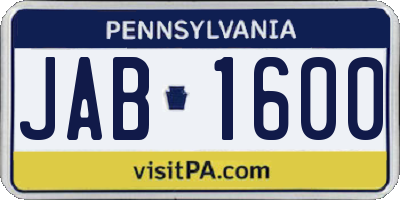 PA license plate JAB1600