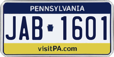 PA license plate JAB1601