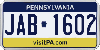 PA license plate JAB1602