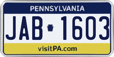 PA license plate JAB1603